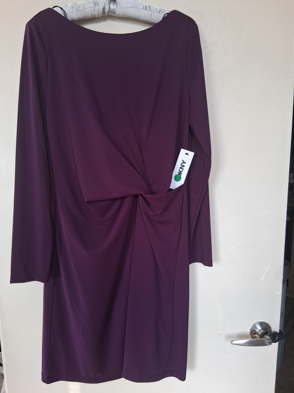 DKNY Women's Twist-Front Long Sleeve Dress - Plum